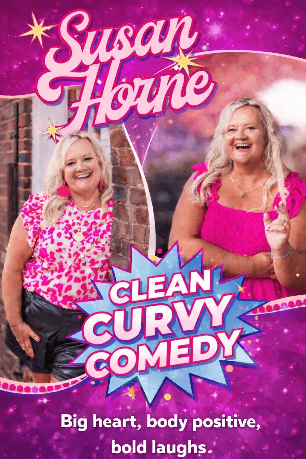 Book cover featuring a smiling woman with long blonde hair, wearing a pink top, against a pink and purple background with stars.