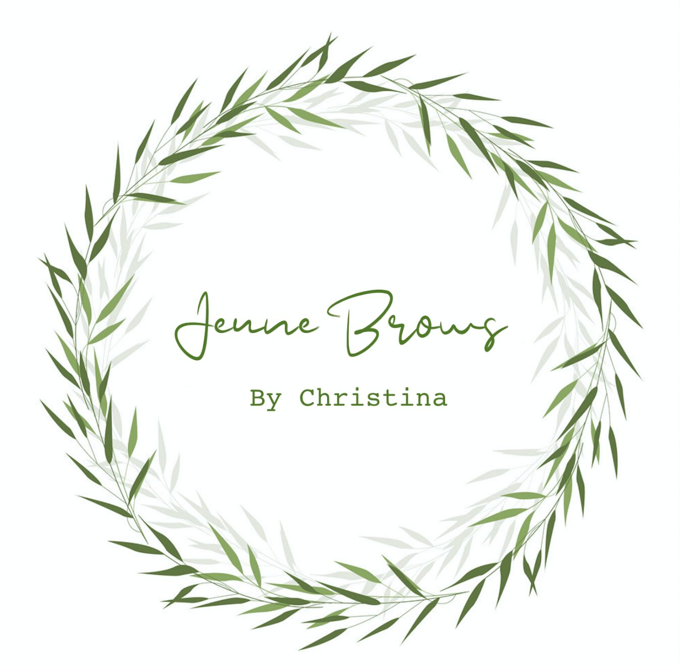 Green leafy wreath surrounds text with name and author, on a white background.