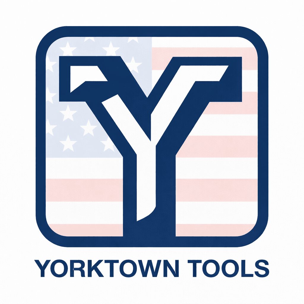 Logo with a stylized 'Y' over a faded American flag background, and text 'YORKTOWN TOOLS' below.